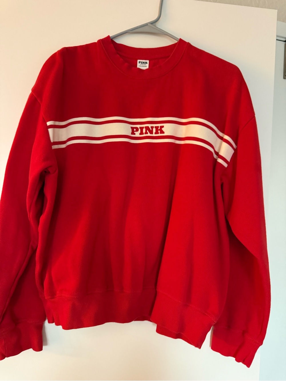 PINK Victoria's Secret Red Crew Sweatshirt with White Stripe